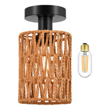 Lmpara De Techo De Rattan, Boho Tejida A Mano, Led Regulable