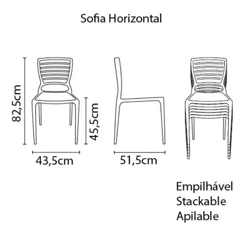 Cadeira De Jantar Tramontina Sofia Respaldo Horizontal, Estrutura De Cor  Grafite, 1 Unidade