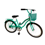 Bicicleta Feminina Aro 24 Retrô S/ Marchas Com Cesta Verde