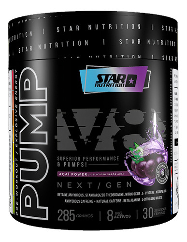 Pre Entreno Pump V8 En Polvo Star Nutrition 285 Gr Sabor Açai Power