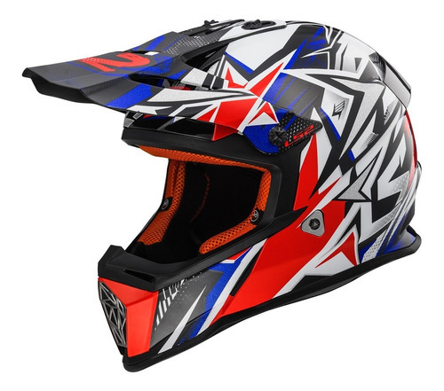 Casco Niño Motocross Ls2 437j Fast Strong Blanco Azul Rojo Tamaño Del Casco S