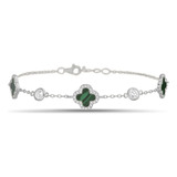 Pulsera Trebol Plateada Con Verde, Plata 925