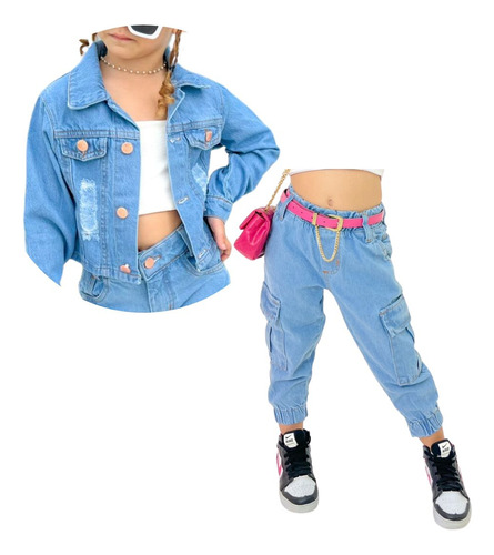 Kit Jaqueta E Calça Jeans Clara Menina Infantil Princesa