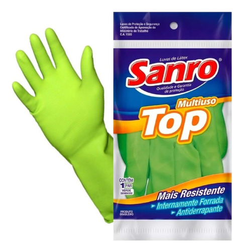 Kit 5 Luvas De Latex Sanro Top Verde Limpeza Faxina Cozinha