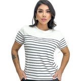 Blusa Feminina T- Shirt Camiseta Listrada Moda Camisa Casual