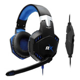 Audífonos Gamer Reptilex Rx0014bl Azul Con Luz Led