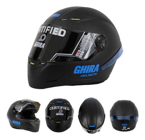 Casco Moto Ghira Cerrado Integral Ghevolv Negro Azul Dot