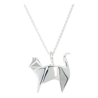 Dije Origami Gato De Plata Color Plateado