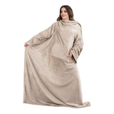 Manta Cobija Cobertor Con Mangas Y Bolsillo Ultrasuave Color Khaki
