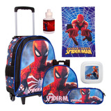 Kit Mochila Com Rodinhas Escolar Menino Spider Man 6 Pçs