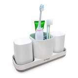 Organizador Set Baño 2 Vasos Y Porta Cepillos Dientes Deco