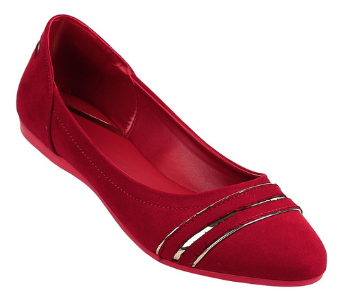 Flat Moda Piso Mujer Rojo Tipo Ante Clasben 06903745