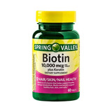 Biotina 10000mcg Plus Keratina 100mg - 60un - Spring Valley