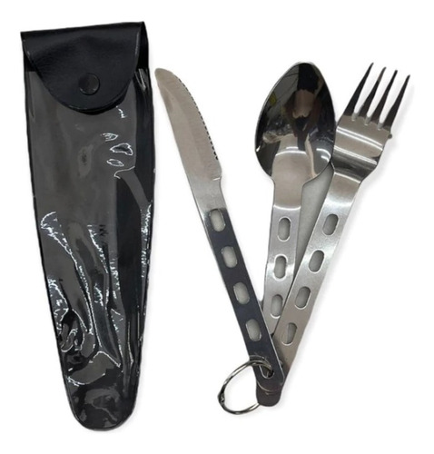 Set Cubiertos Marmita Camping Acero Inox C/ Funda Livianos