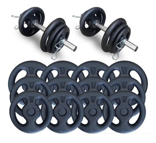 Kit 24kg Com Barras E Anilhas P/ Musculação - Fitness Prado