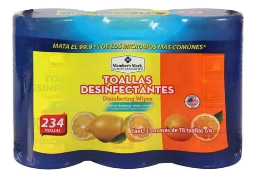 Toallitas Desinfectantes Member's Mark 3 Envases 78 Pzas C/u