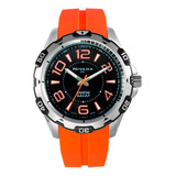 Reloj Nivada Sportman Unisex, Caucho Naranja Bisel Giratorio Bisel Plateado Fondo Negro