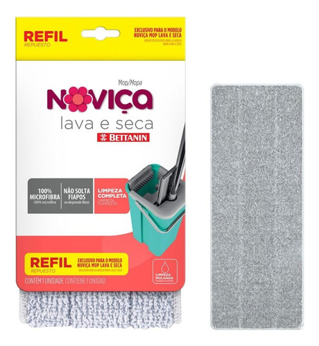 Refil Mop Noviça Lava E Seca Tecido Microfibra Limpeza Chão