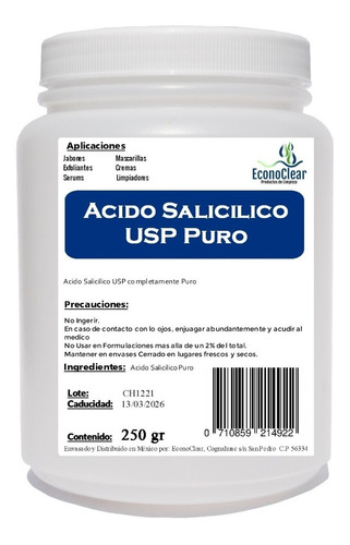 A. Salicilico Puro Grado Usp 250 Gr Mejor Calidad 