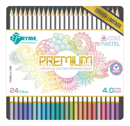 24 Lápices De Colores Pastel Tryme Estuche Premium