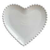 Petisqueira Cerâmica Branca Coração Borda Bolinha 19 X 18 Cm