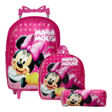 Kit Mochila Escolar Infantil Minnie Mouse Disney De Rodinha