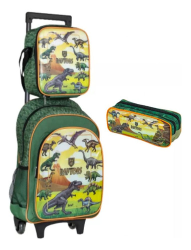 Kit Mochila Escolar Com Rodinhas Infantil Menino Estojo