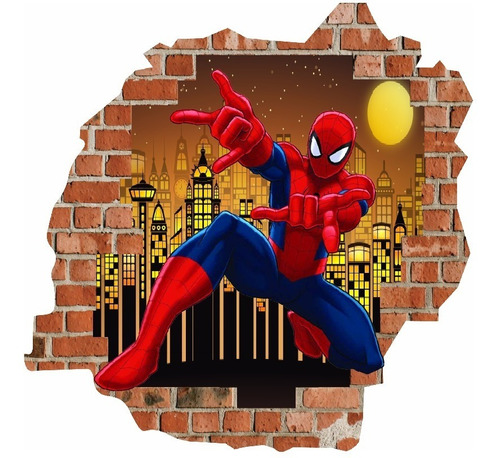 Vinilo Efecto 3d Pared Rota El Hombre Araña - 50cmx50cm