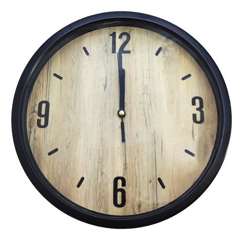 Reloj De Pared 25cm Simil Madera Analogico Numeros Grandes Estructura Negro 0691