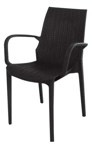 Silla Plastica Apilable Simil Rattan Apoyabrazos Melodi Color Negro