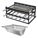 Kit Braseiro 71x50 + Suporte Grill Manual Preto C/6 Espetos 