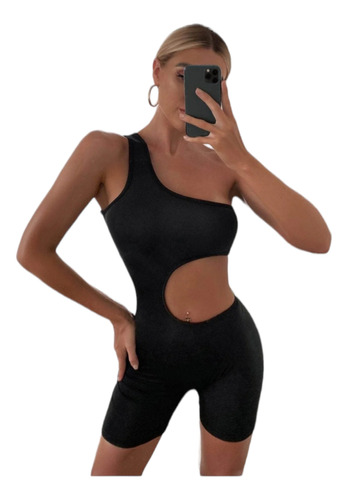 Enterito Mono Catsuit Un Solo Hombro Lycra Mujer Moda