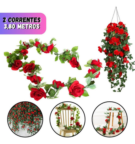 Corrente De Rosas Artificial Flores Decorativa 3,80 Metros