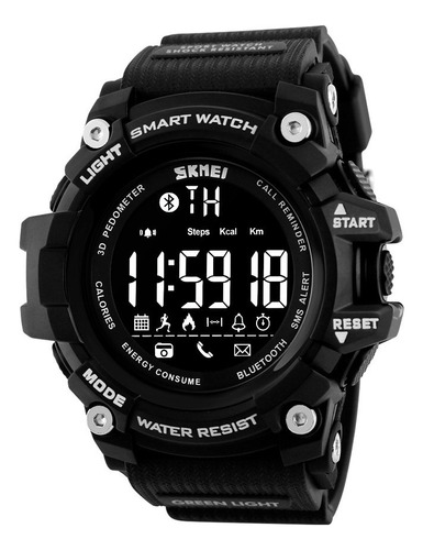 Reloj Hombre Skmei 1227 Bluetooth Pedometro Alarma Digital Malla Negro Bisel Negro Fondo Negro