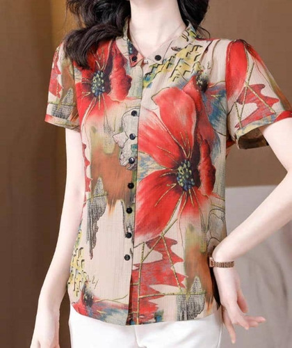 Camisa Blusa Social Feminina Elegante Estampada Flor A184