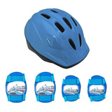 Kit Proteção Infantil Capacete Patins Skate Bike Azul