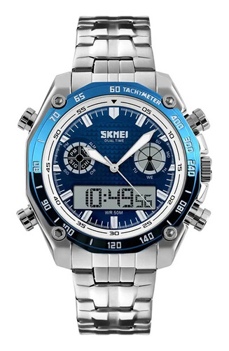 Reloj Skmei 1204 Hombre Acero Azul Cronometro Alarma