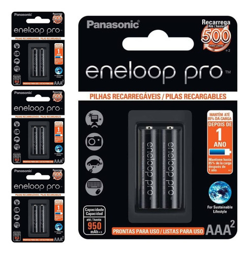 8 Pilhas Recarregaveis Eneloop Pro Aaa 3a Panasonic 4 Cart