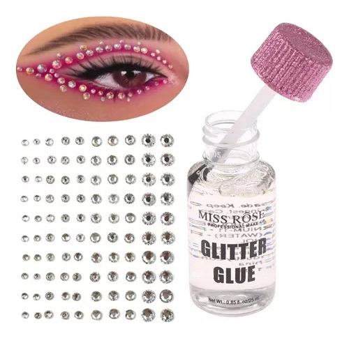 Kit Pegamento Glitter + 3 Plantillas Piedras Brillos Makeup