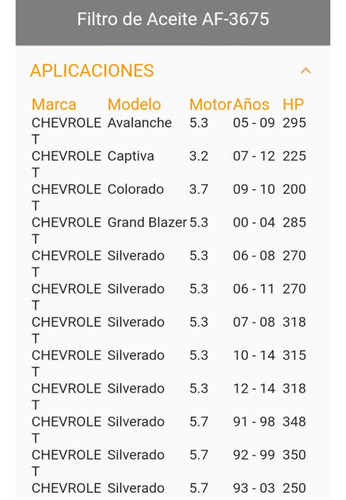 Filtro De Aceite Chevrolet Avalanche Silverado 1500 3675 Foto 4