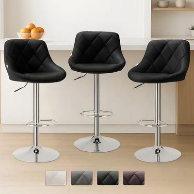 Set De 3 Bancos Altos Barra Cocina Bar Cuero Respaldo Blick Acabado De La Estructura Cromado Color Negro | Envío gratis