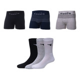 Combo 3 Boxers + 3 Pares Medias Caña Diadora Surtido Hombre