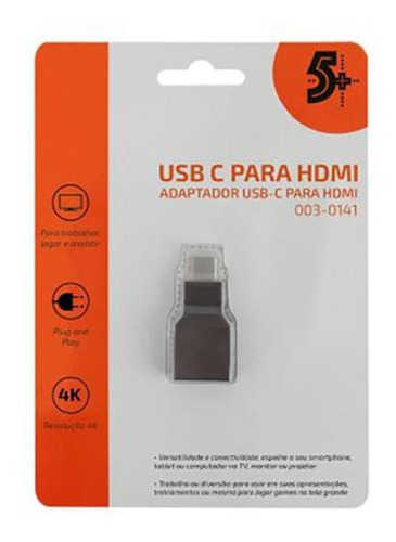 Adaptador Usb C Para Hdmi 4k 60hz Fêmea 5+ Cor Cinza