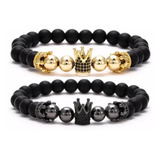 Set 2 Pulseras Corona Para Hombre Y Mujer Royalty Premium