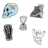 Funny Art Enamel Pin Set  Skull Ghost Skeleton Cat Hour...