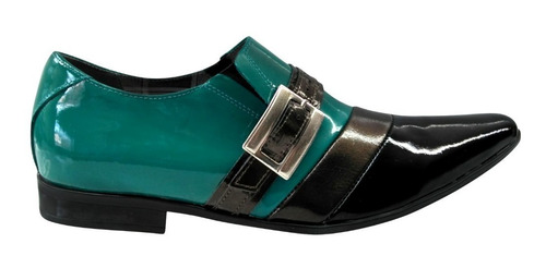 Sapato Masculino Em Couro Verde C/ Preto Verniz Ref: 263