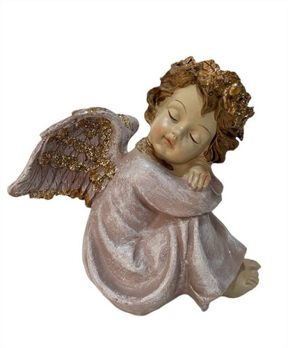 Imagem Escultura Anjo Guarda 14cm Natal Criança Sentado