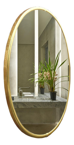 Espelho Oval Com Moldura Em Alumínio Dourada - Quarto Lavabo