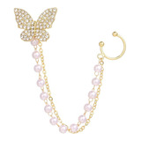Aretes Mujer Solitario Ear Cuff Mariposas Perlas Set X2 
