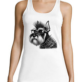 Musculosa Mujer Perro Schnauzer Punkrocker Dibujo Rock M4